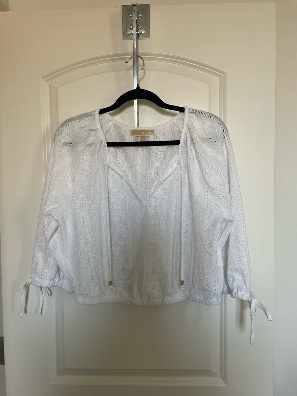 Michael Kors White Eyelet Tie-Neck Blouse